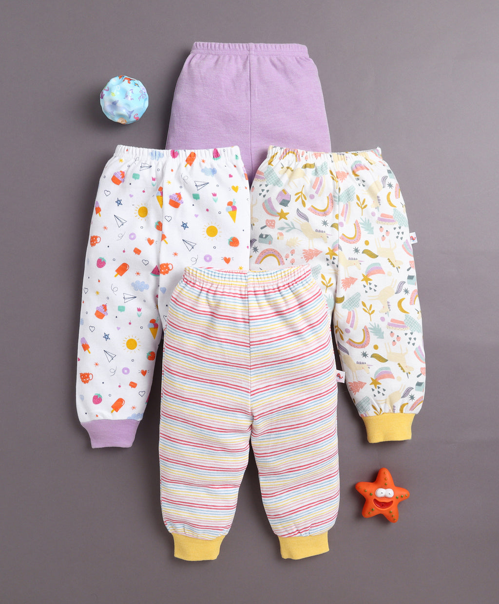 Bumzee Lavender & White Animal Print Pyjamas, Pack of 4, 100% Cotton