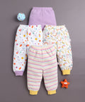 Bumzee Lavender & White Animal Print Pyjamas, Pack of 4, 100% Cotton