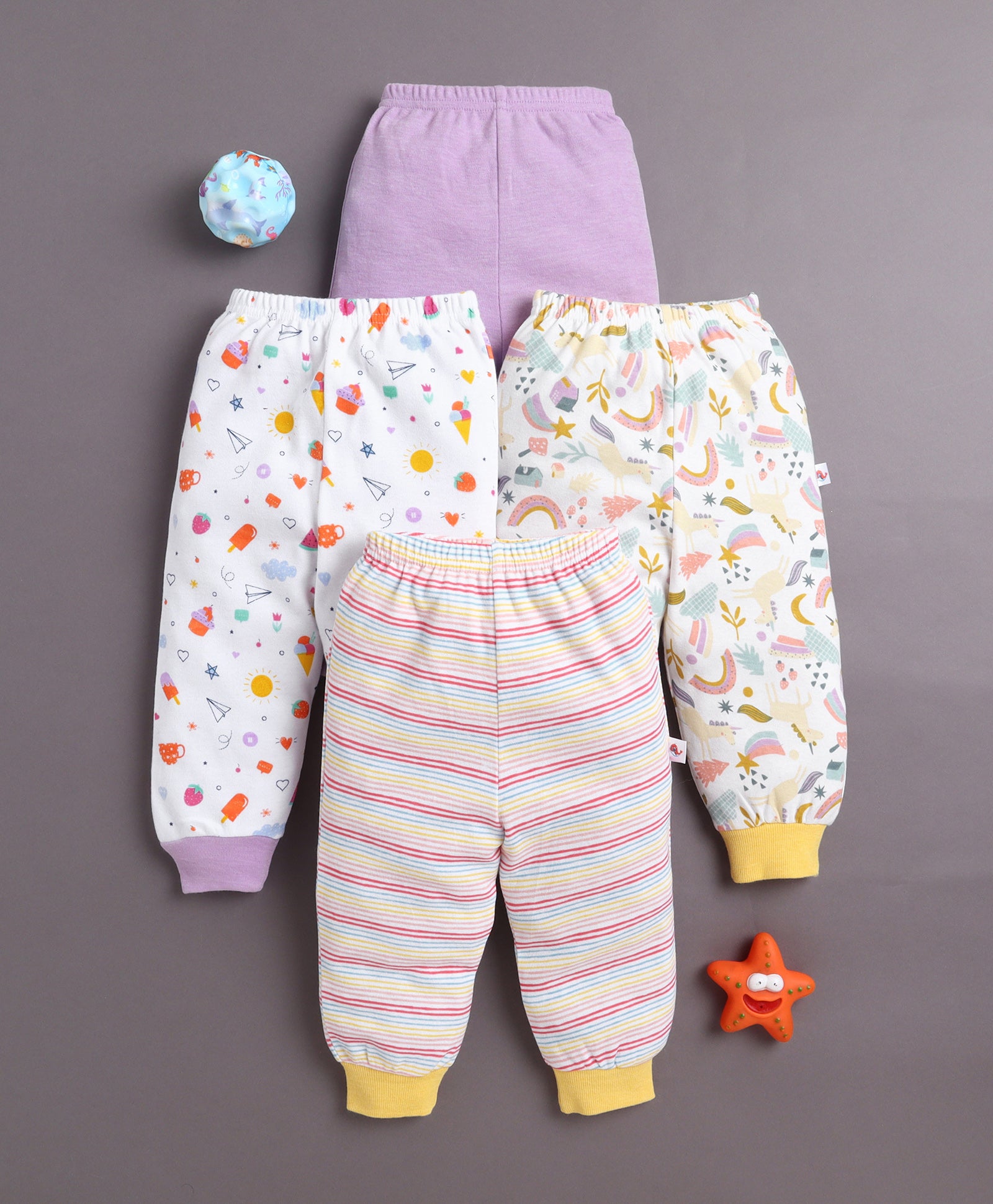 Girls 100% Cotton Animal Pyjamas - Lavender & White