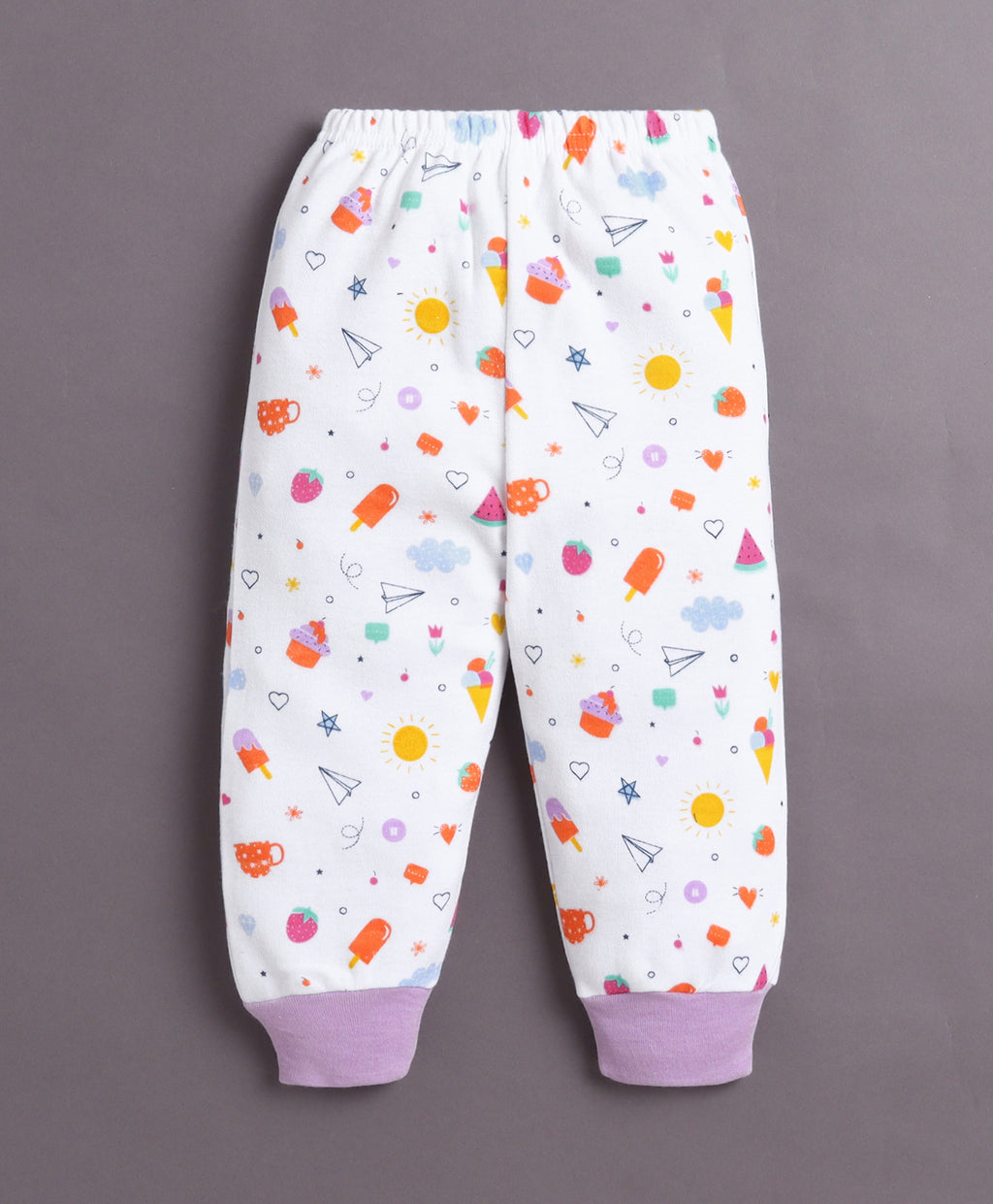 Bumzee Lavender & White Animal Print Pyjamas, Pack of 4, 100% Cotton