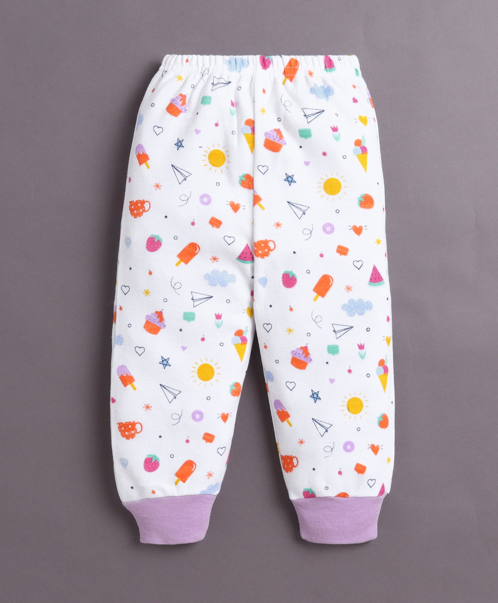 Girls 100% Cotton Animal Pyjamas - Lavender & White
