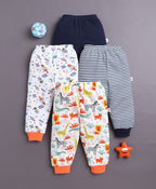 Bumzee Navy & White Animal Print Pyjamas, Pack of 4, 100% Cotton