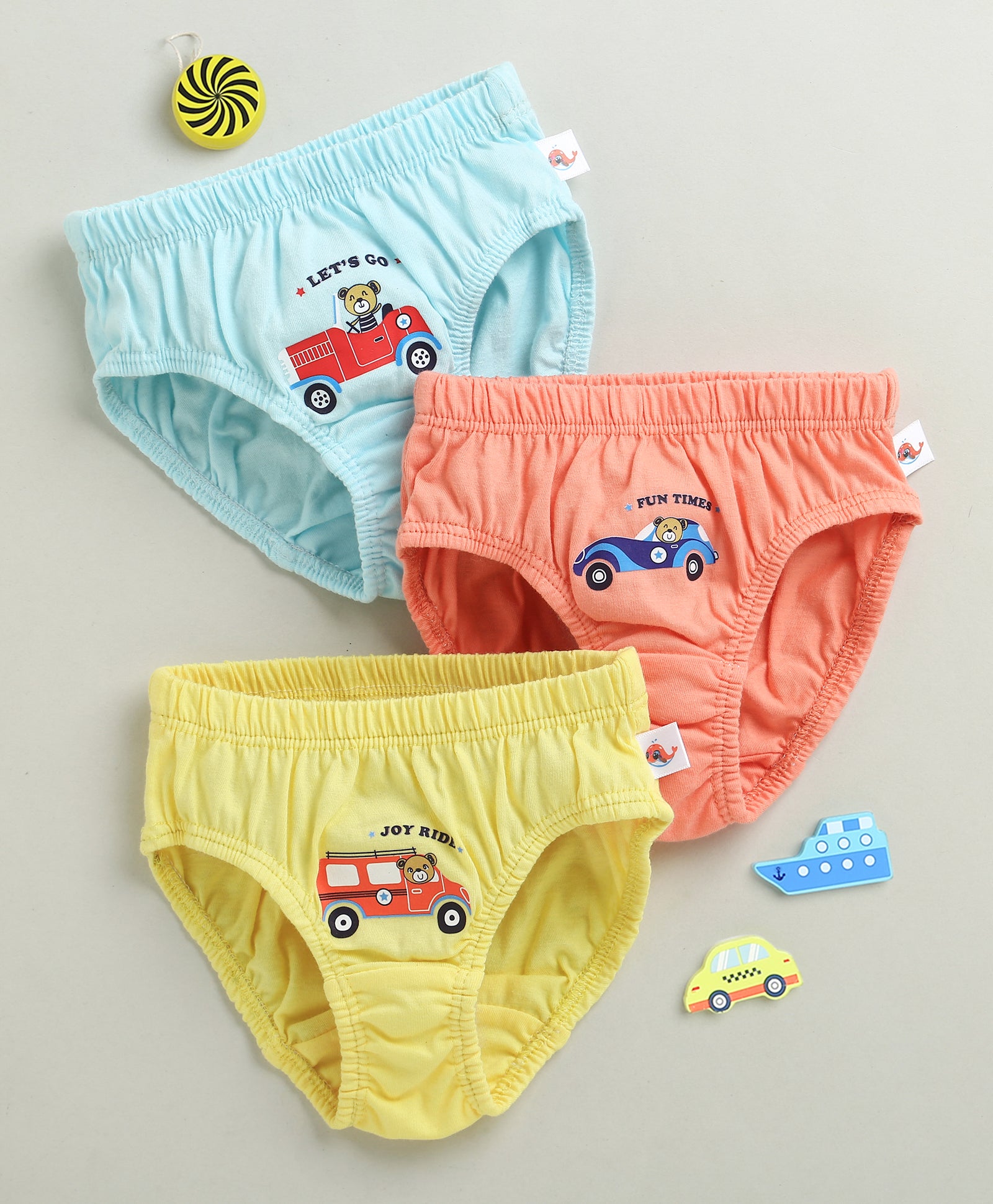 Boys 100% Cotton Solid Briefs - Sky Blue & Yellow