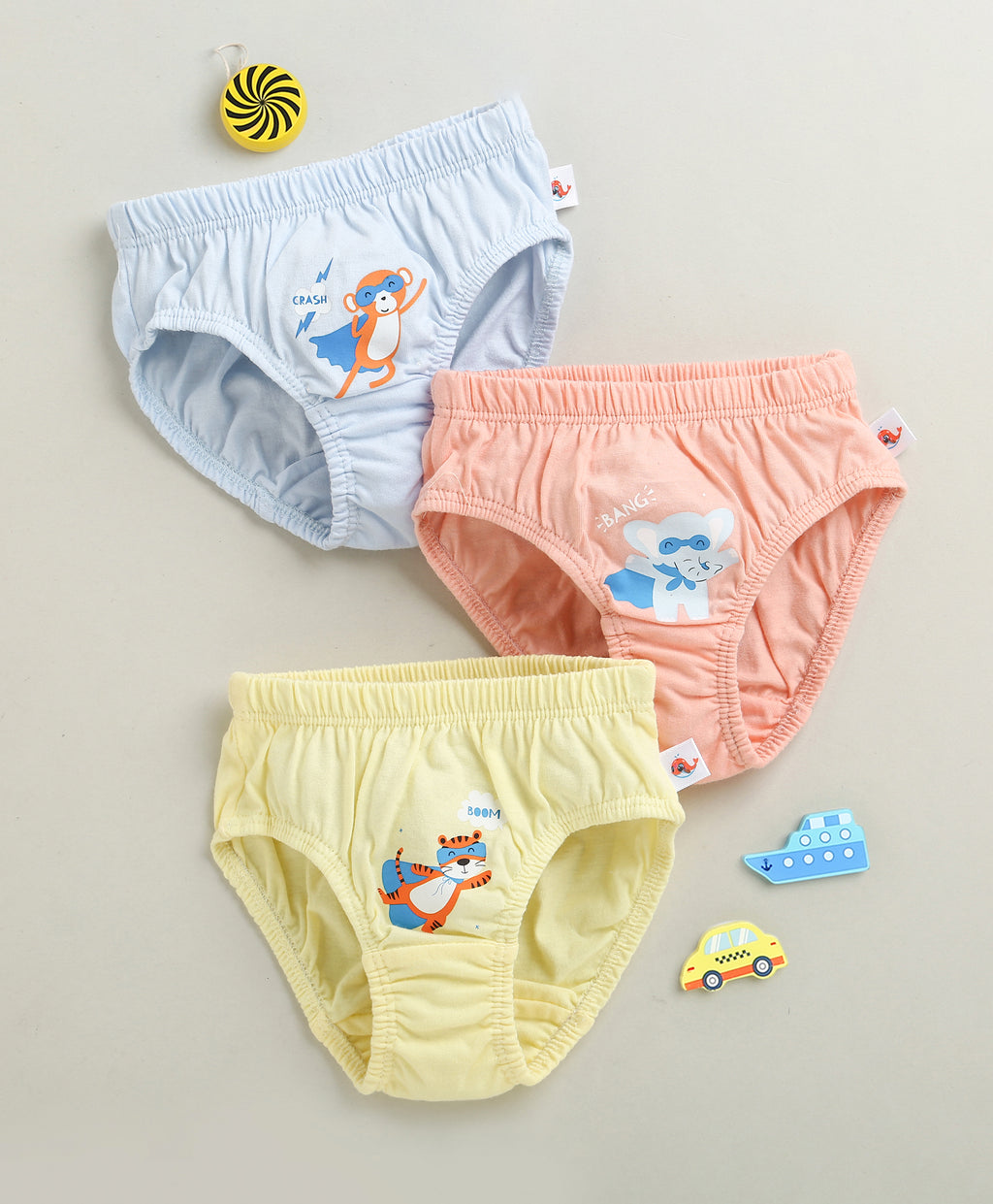 Bumzee Yellow & Peach Briefs, Pack of 3, 100% Cotton