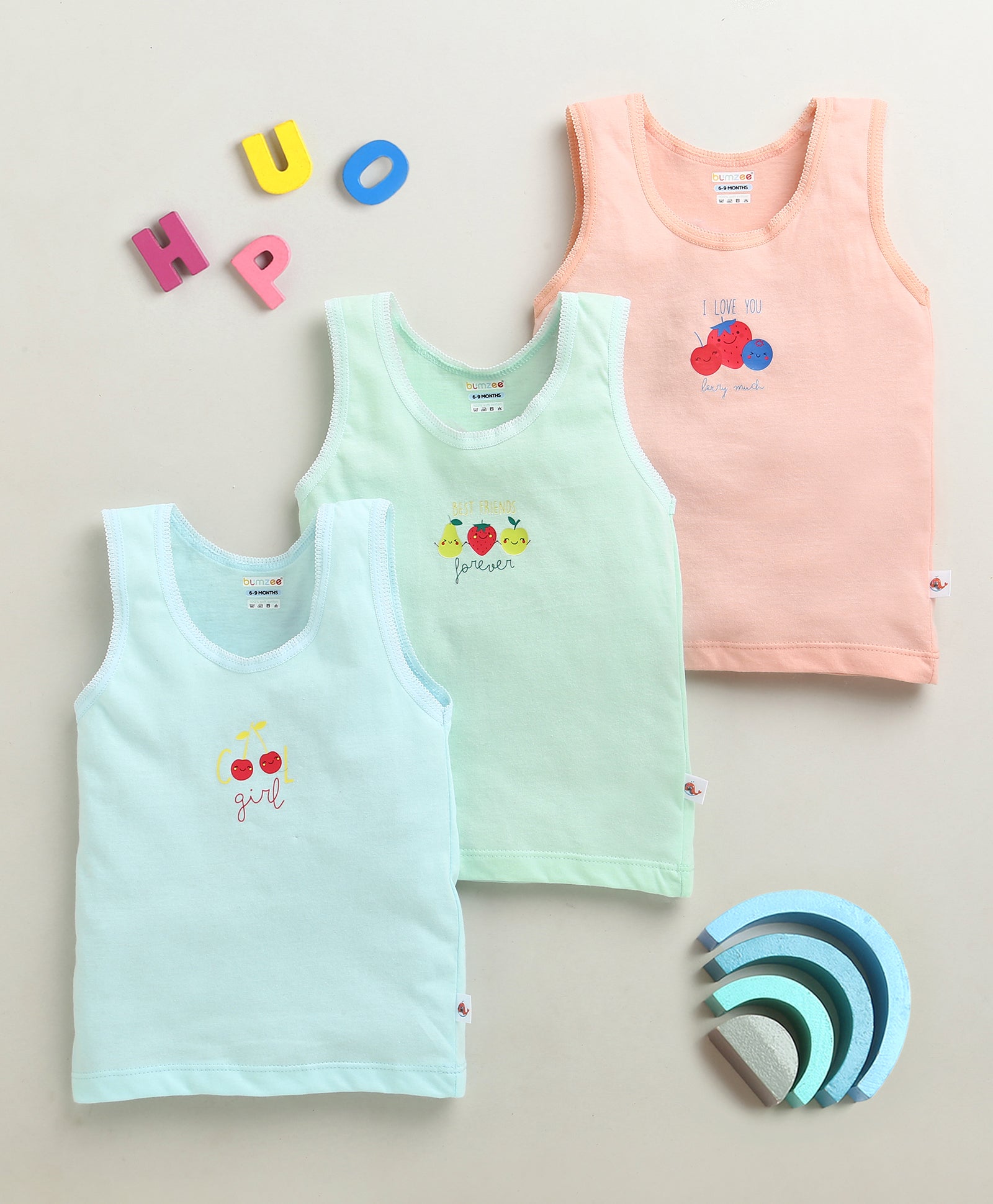 Girls 100% Cotton Solid Slip - Peach & Mint Green