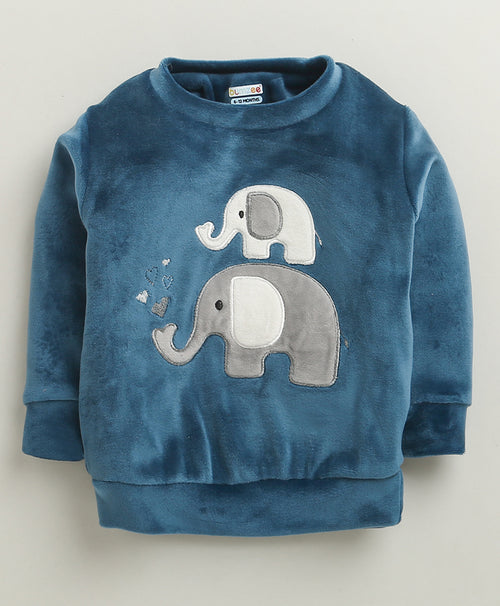 Bumzee Teal Blue Embroidered Winter Set, Full Sleeves