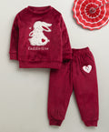 Bumzee Maroon Embroidered Winter Set, Full Sleeves