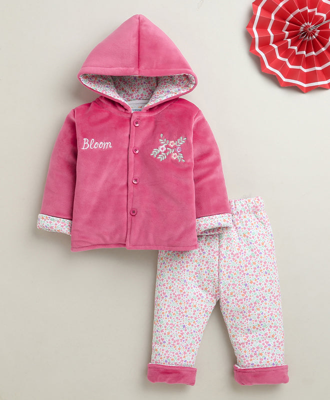Pink & White Girls Full Sleeves Cotton Blend Winter Wear Set