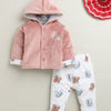Peach & White Girls Full Sleeves Cotton Blend Winter Wear Set