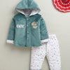Teal & White Girls Full Sleeves Cotton Blend Winter Wear Set