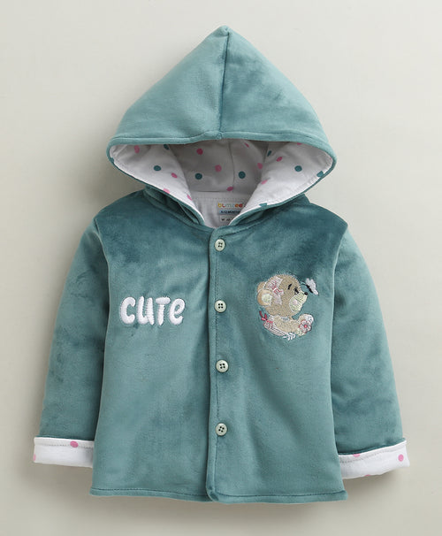 Bumzee Teal & White Embroidered Winter Set, Full Sleeves, Cotton Blend