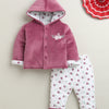 Mauve & White Girls Full Sleeves Cotton Blend Winter Wear Set