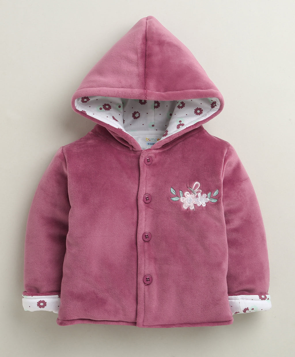 Bumzee Mauve & White Embroidered Winter Set, Full Sleeves, Cotton Blend
