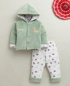 Bumzee Green & White Embroidered Winter Set, Full Sleeves, Cotton Blend