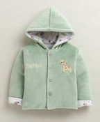 Bumzee Green & White Embroidered Winter Set, Full Sleeves, Cotton Blend
