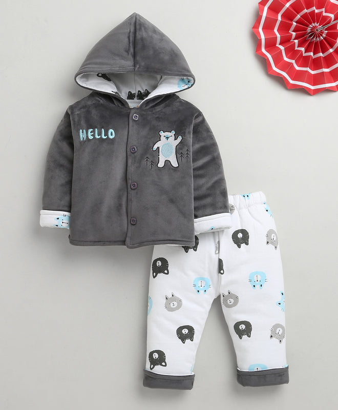 Grey & White Boys Full Sleeves Cotton Blend Winter Wear Set