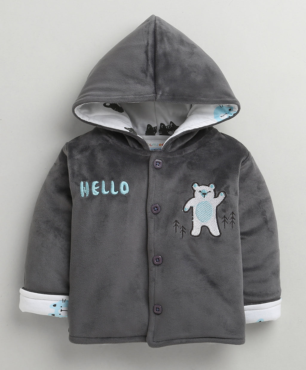 Bumzee Grey & White Embroidered Winter Set, Full Sleeves, Cotton Blend