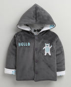Bumzee Grey & White Embroidered Winter Set, Full Sleeves, Cotton Blend
