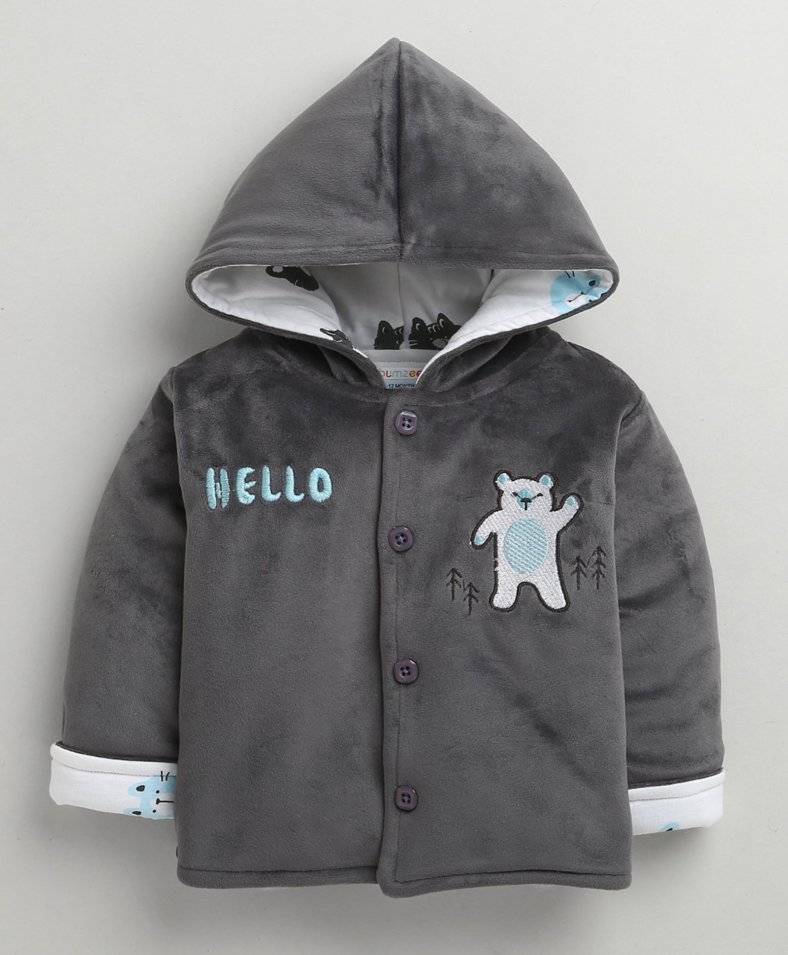 Grey & White Boys Full Sleeves Cotton Blend Winter Wear Set