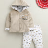 Beige & White Boys Full Sleeves Cotton Blend Winter Wear Set