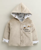 Bumzee Beige & White Embroidered Winter Set, Full Sleeves, Cotton Blend