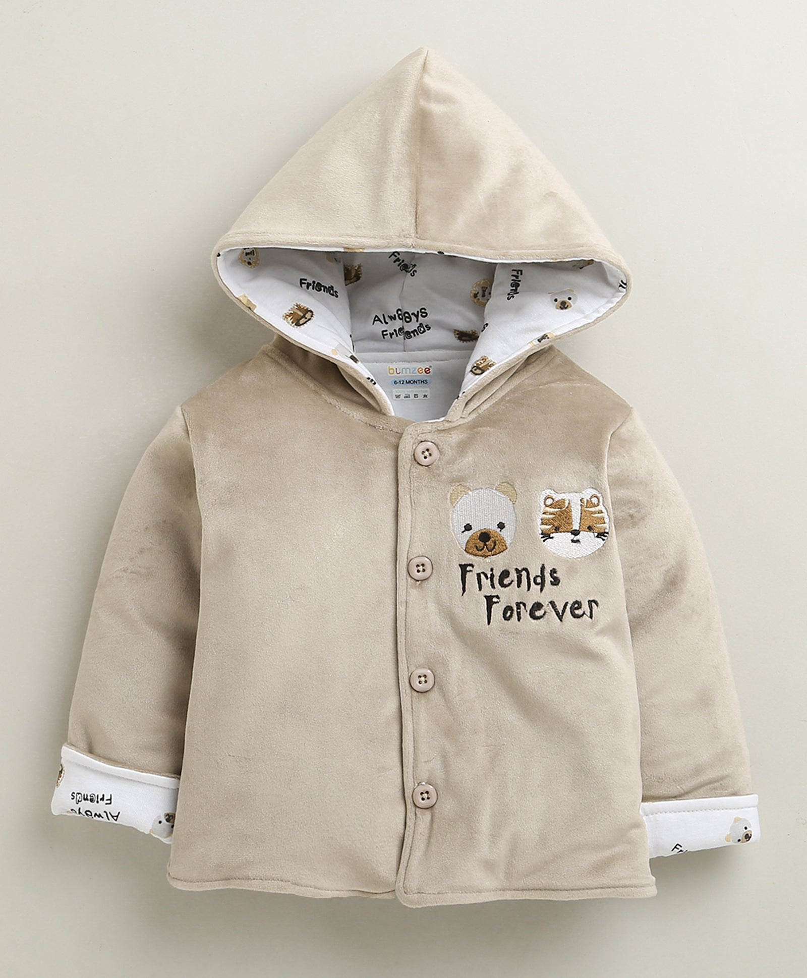 Beige & White Boys Full Sleeves Cotton Blend Winter Wear Set