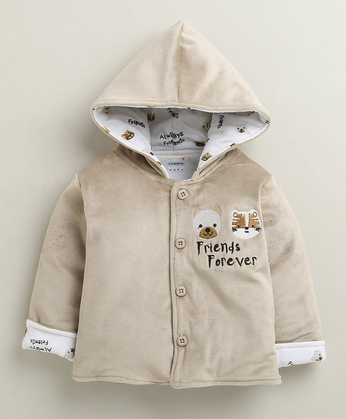 Beige & White Boys Full Sleeves Cotton Blend Winter Wear Set