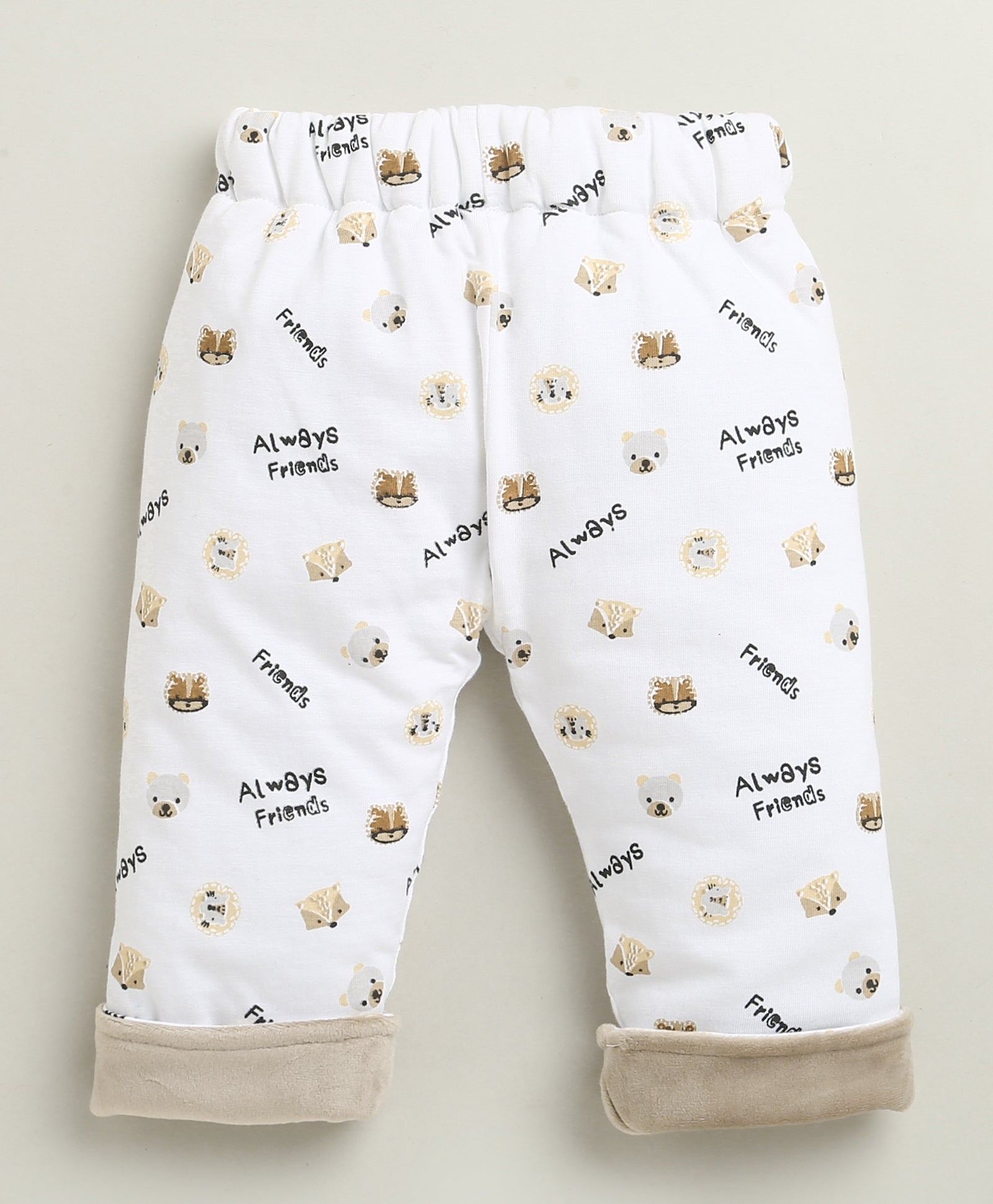 Beige & White Boys Full Sleeves Cotton Blend Winter Wear Set