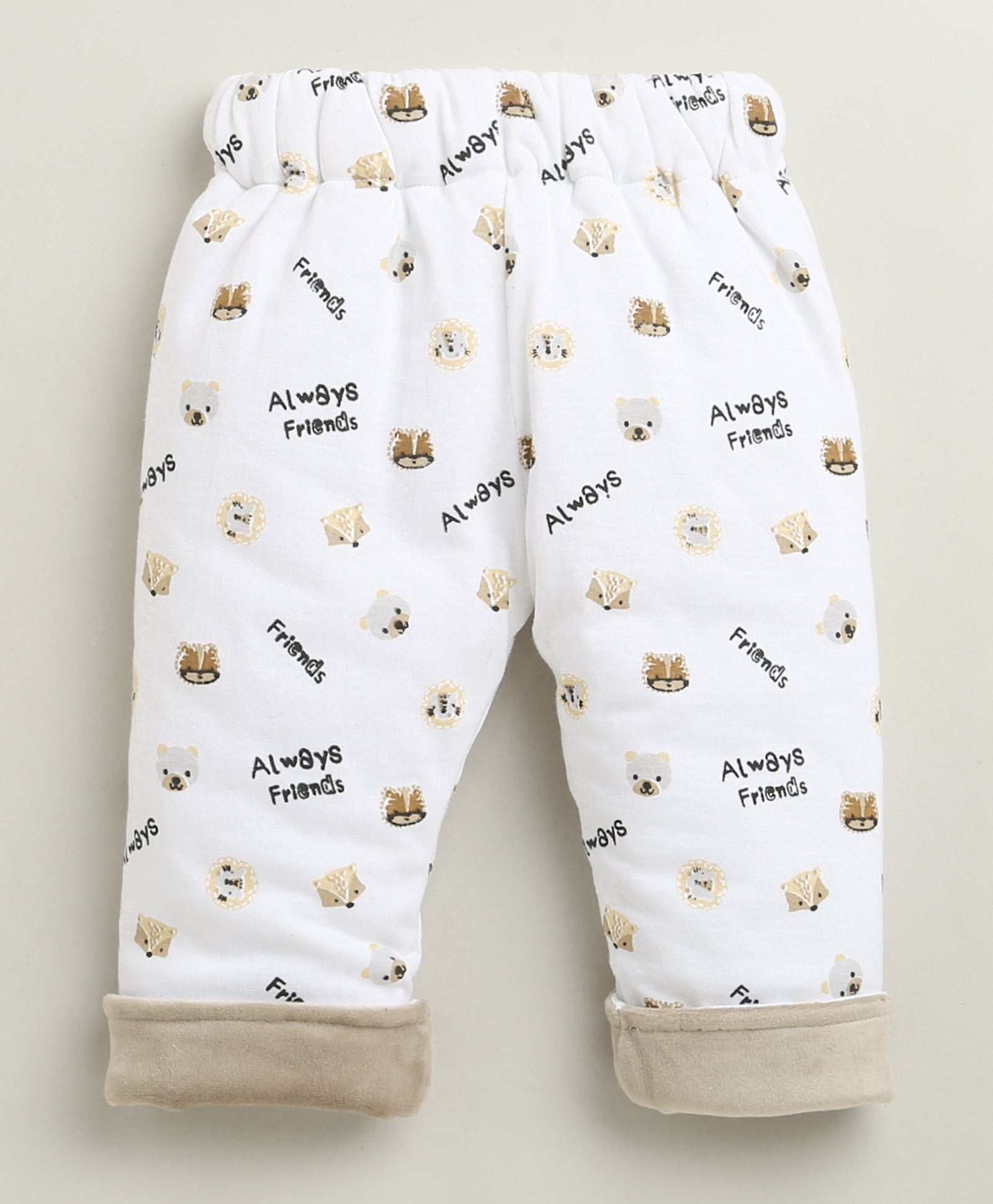 Beige & White Boys Full Sleeves Cotton Blend Winter Wear Set
