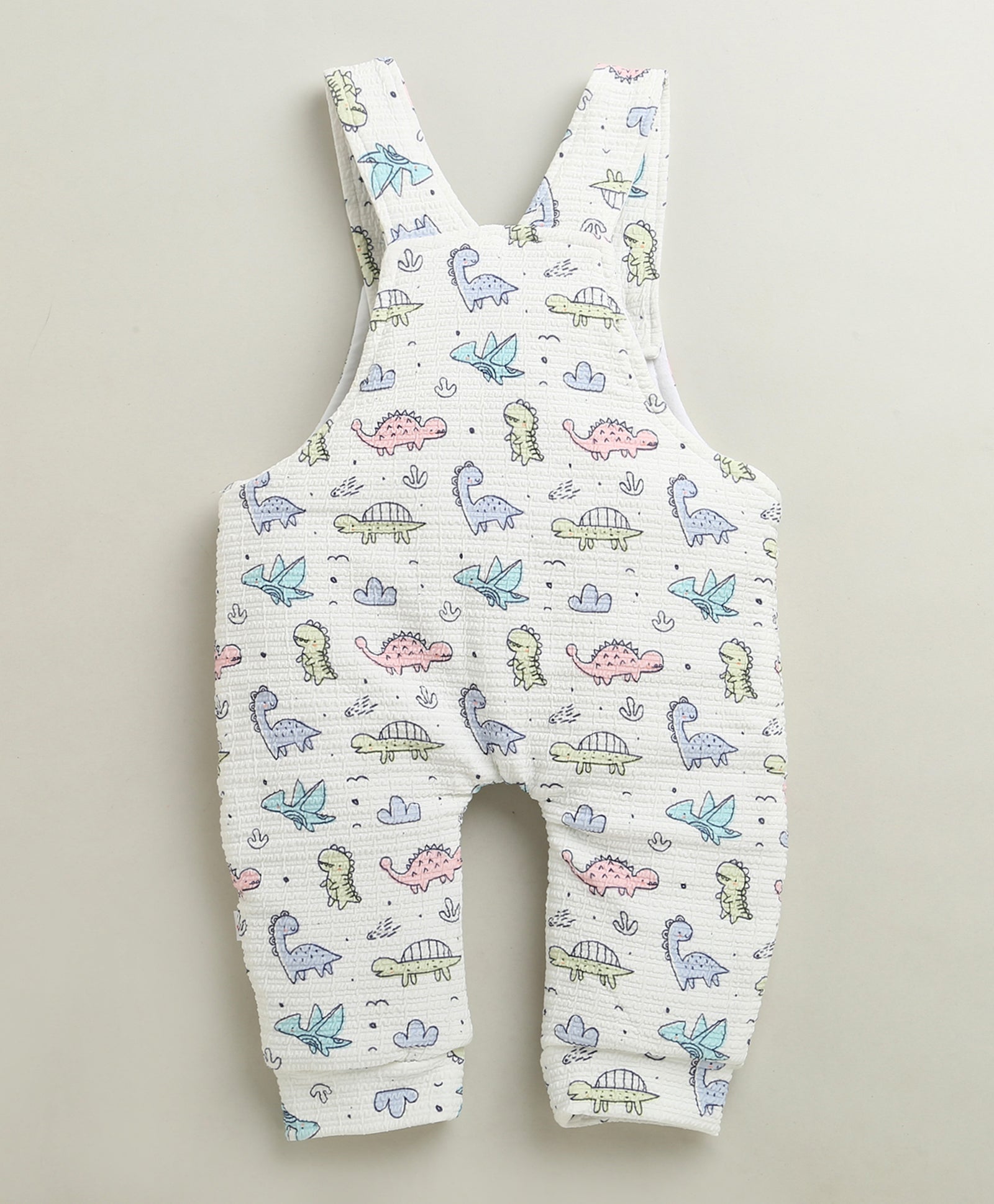 White & Green Boys Full Sleeves Poly Blend Dungaree Set / Romper