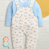 Cream & Sky Blue Boys Full Sleeves Poly Blend Dungaree Set / Romper