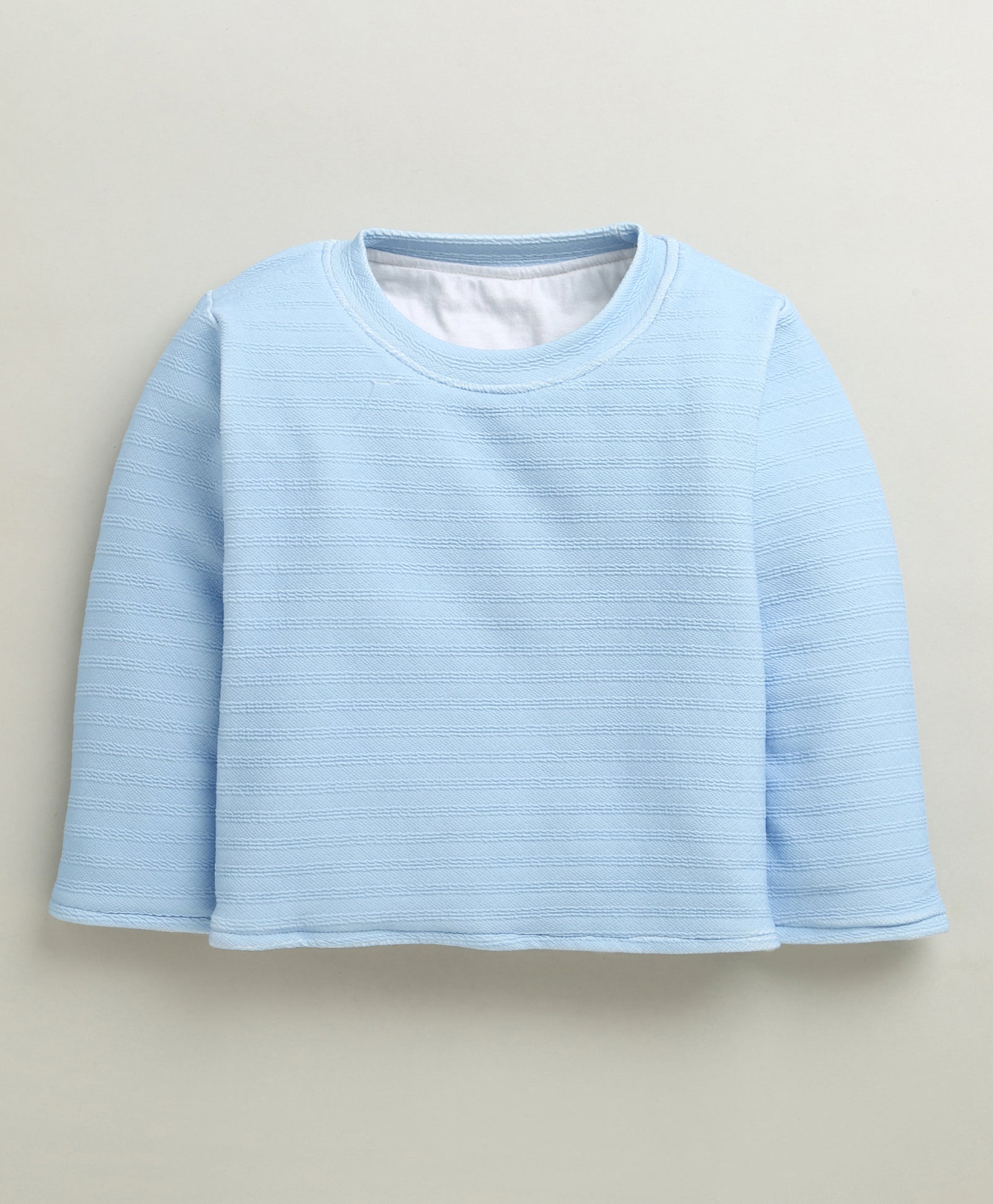 Cream & Sky Blue Boys Full Sleeves Poly Blend Dungaree Set / Romper