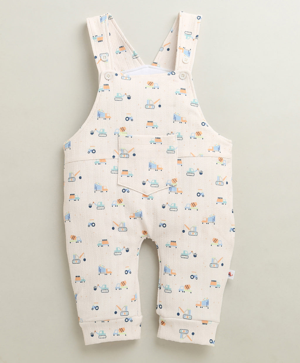 Bumzee Cream & Sky Blue Graphic Print Romper, Full Sleeves