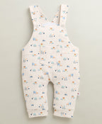 Bumzee Cream & Sky Blue Graphic Print Romper, Full Sleeves