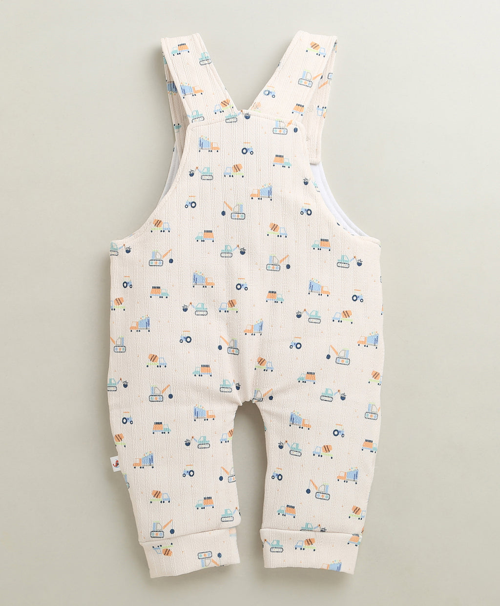 Bumzee Cream & Sky Blue Graphic Print Romper, Full Sleeves