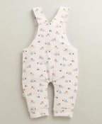 Bumzee Cream & Sky Blue Graphic Print Romper, Full Sleeves