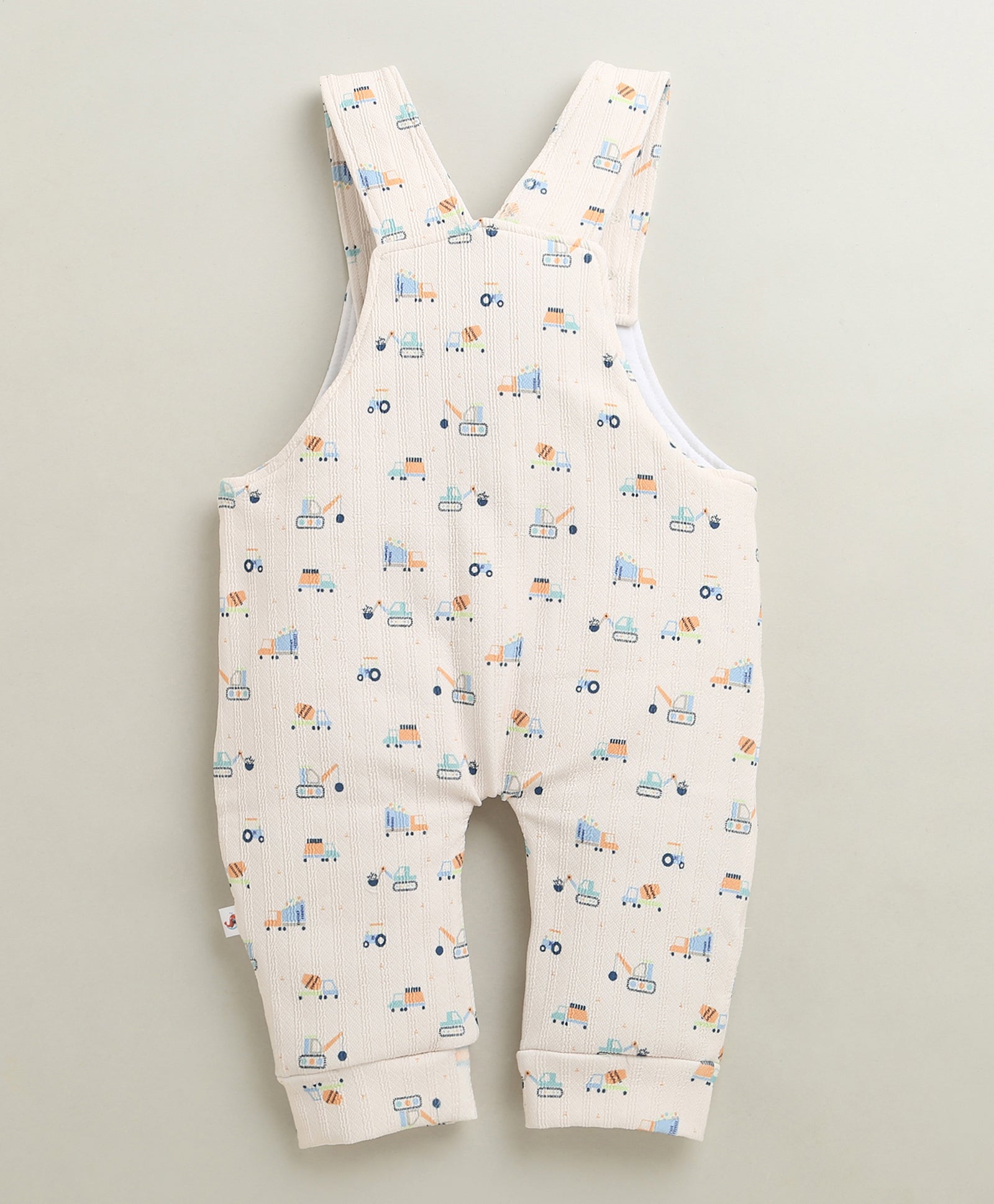 Cream & Sky Blue Boys Full Sleeves Poly Blend Dungaree Set / Romper