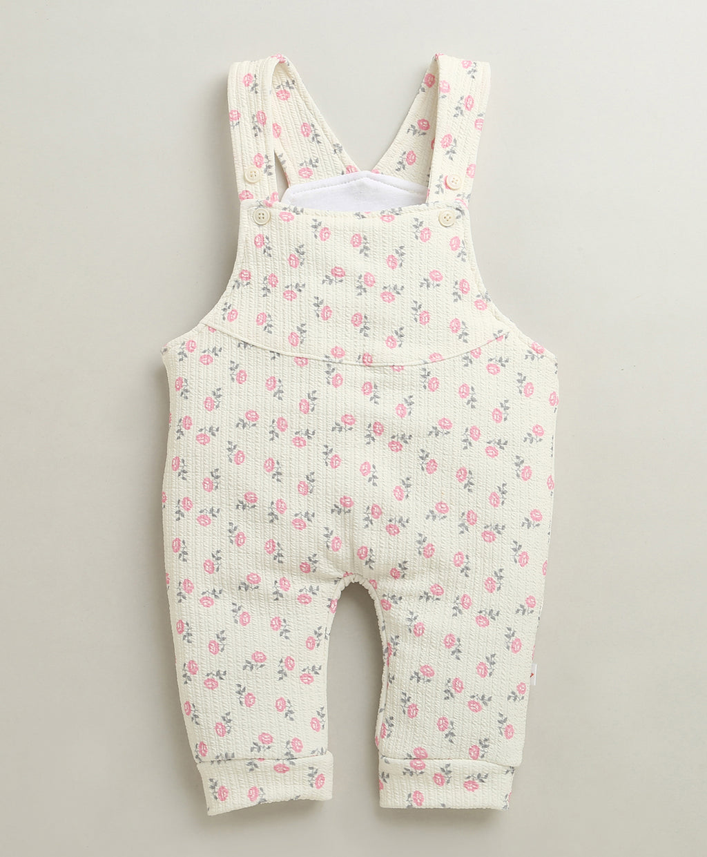 Bumzee Cream & Pink Floral Print Romper, Full Sleeves