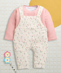 Bumzee Cream & Peach Floral Print Romper, Full Sleeves
