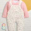 Cream & Peach Girls Full Sleeves Poly Blend Dungaree Set / Romper