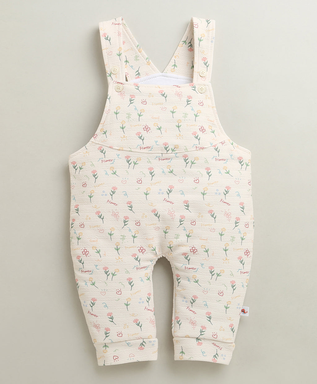 Bumzee Cream & Peach Floral Print Romper, Full Sleeves