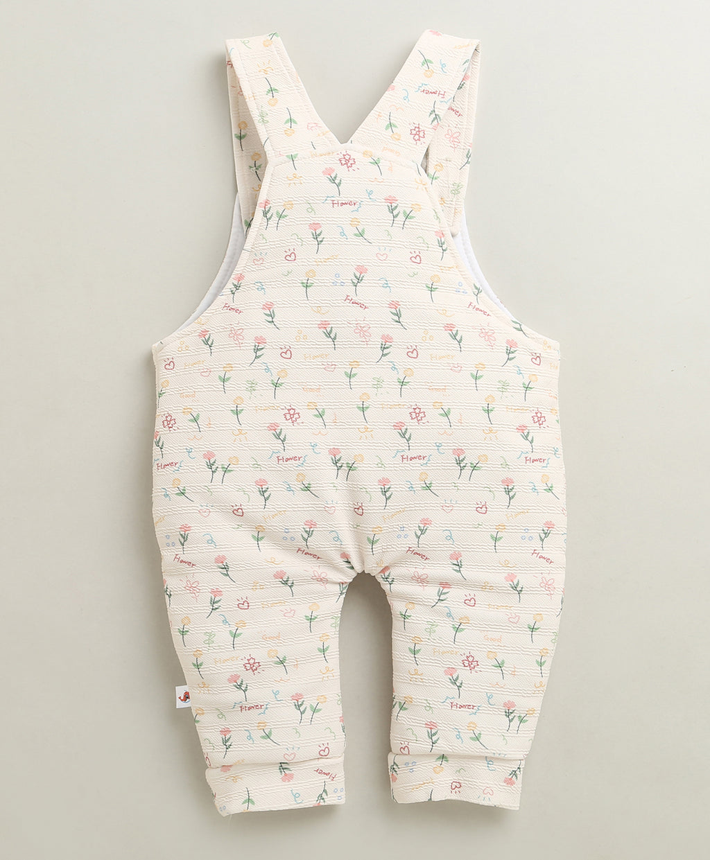 Bumzee Cream & Peach Floral Print Romper, Full Sleeves