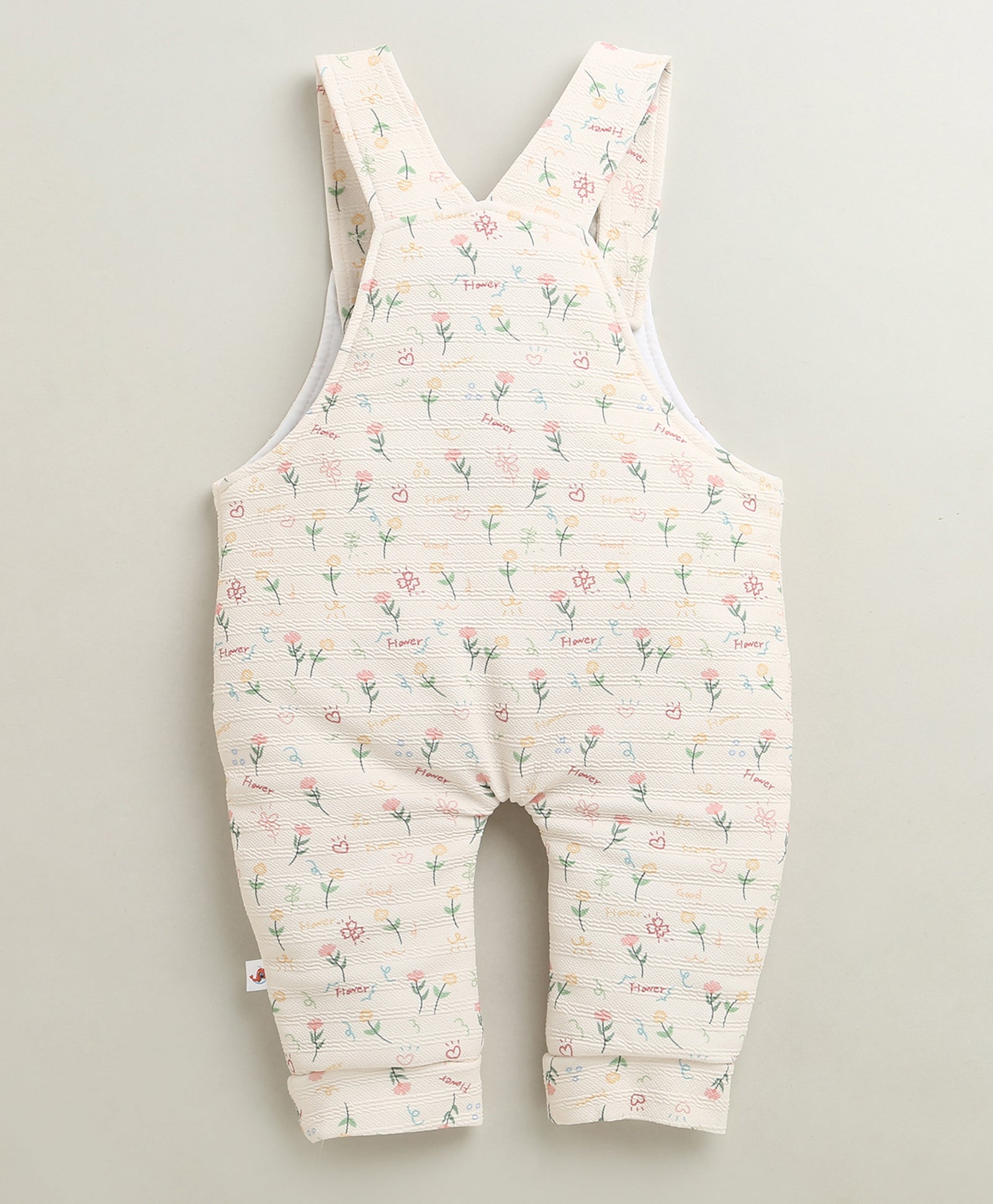 Cream & Peach Girls Full Sleeves Poly Blend Dungaree Set / Romper