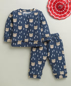 Bumzee Navy Animal Print Winter Set, Full Sleeves