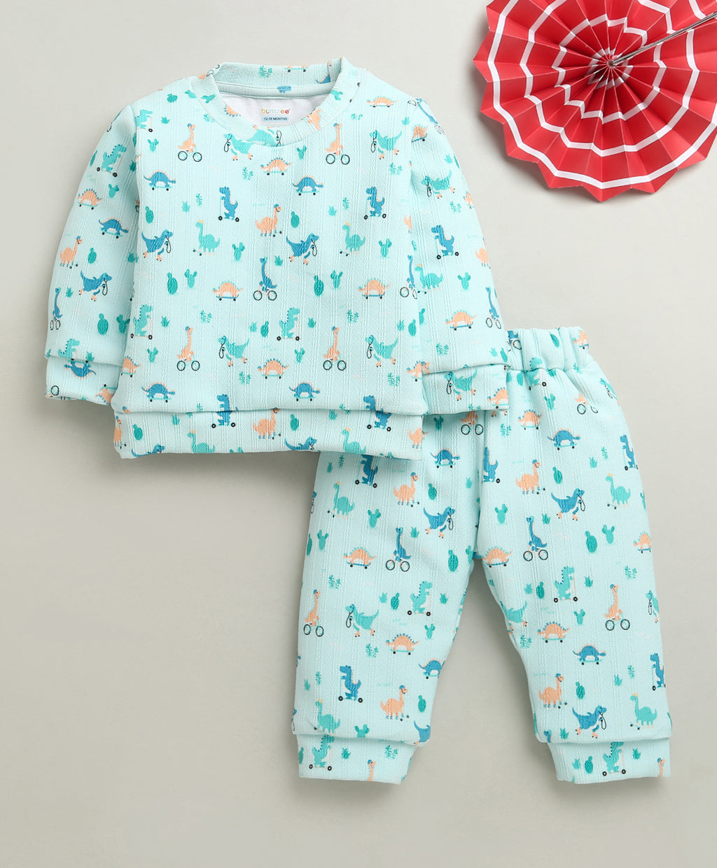 Bumzee Mint Green Animal Print Winter Set, Full Sleeves