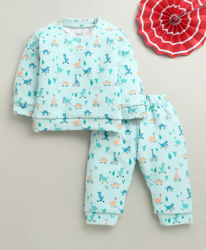 Mint Green Boys Full Sleeves Poly Blend Winter Wear Set