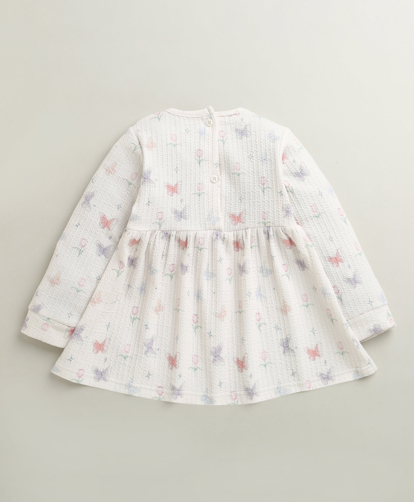 Off White Girls Full Sleeves Poly Blend Frock / Dress