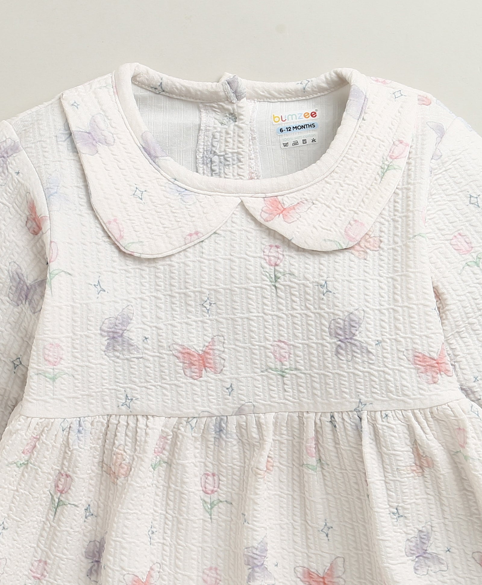 Off White Girls Full Sleeves Poly Blend Frock / Dress