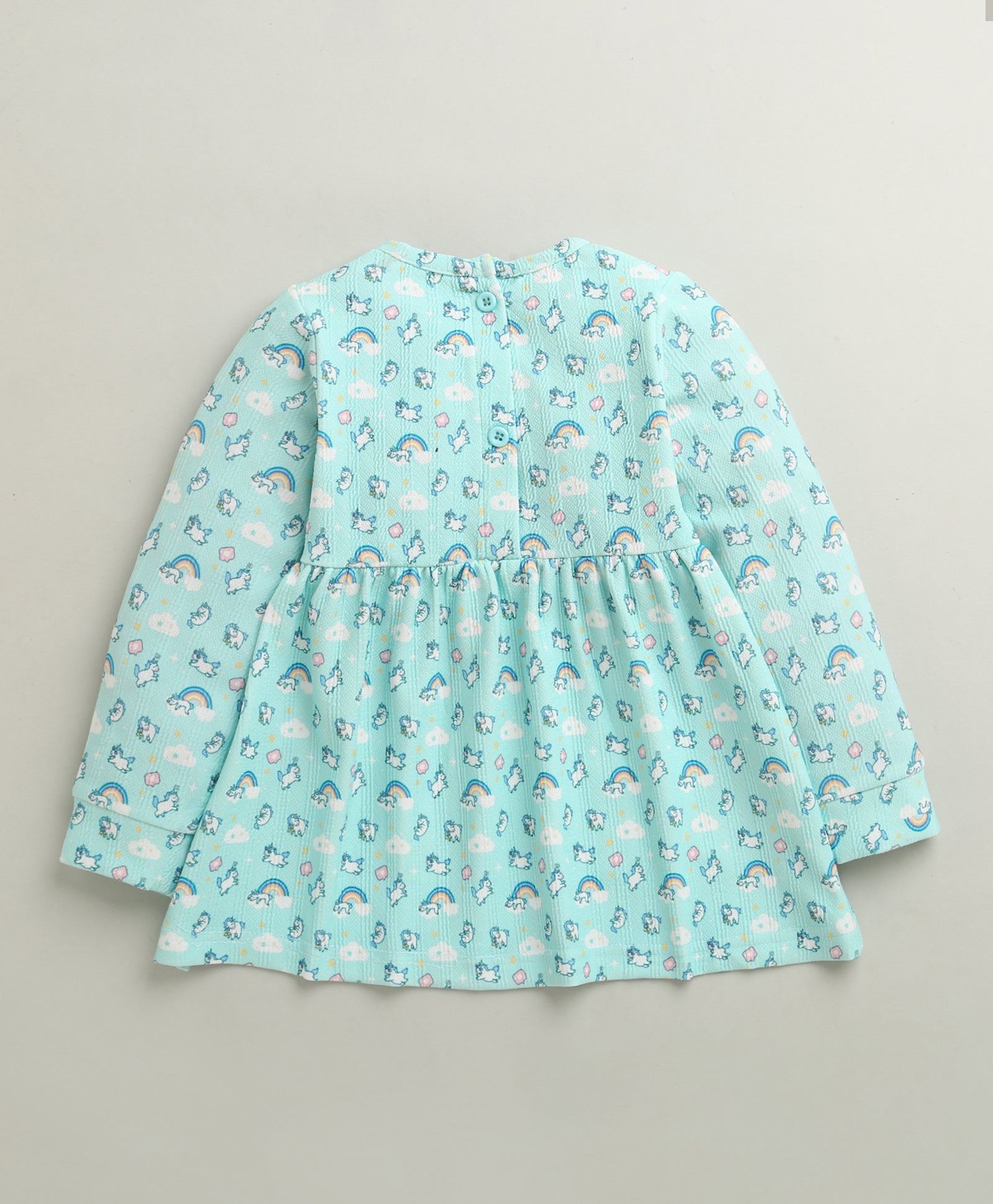 Aqua Blue Girls Full Sleeves Poly Blend Frock / Dress