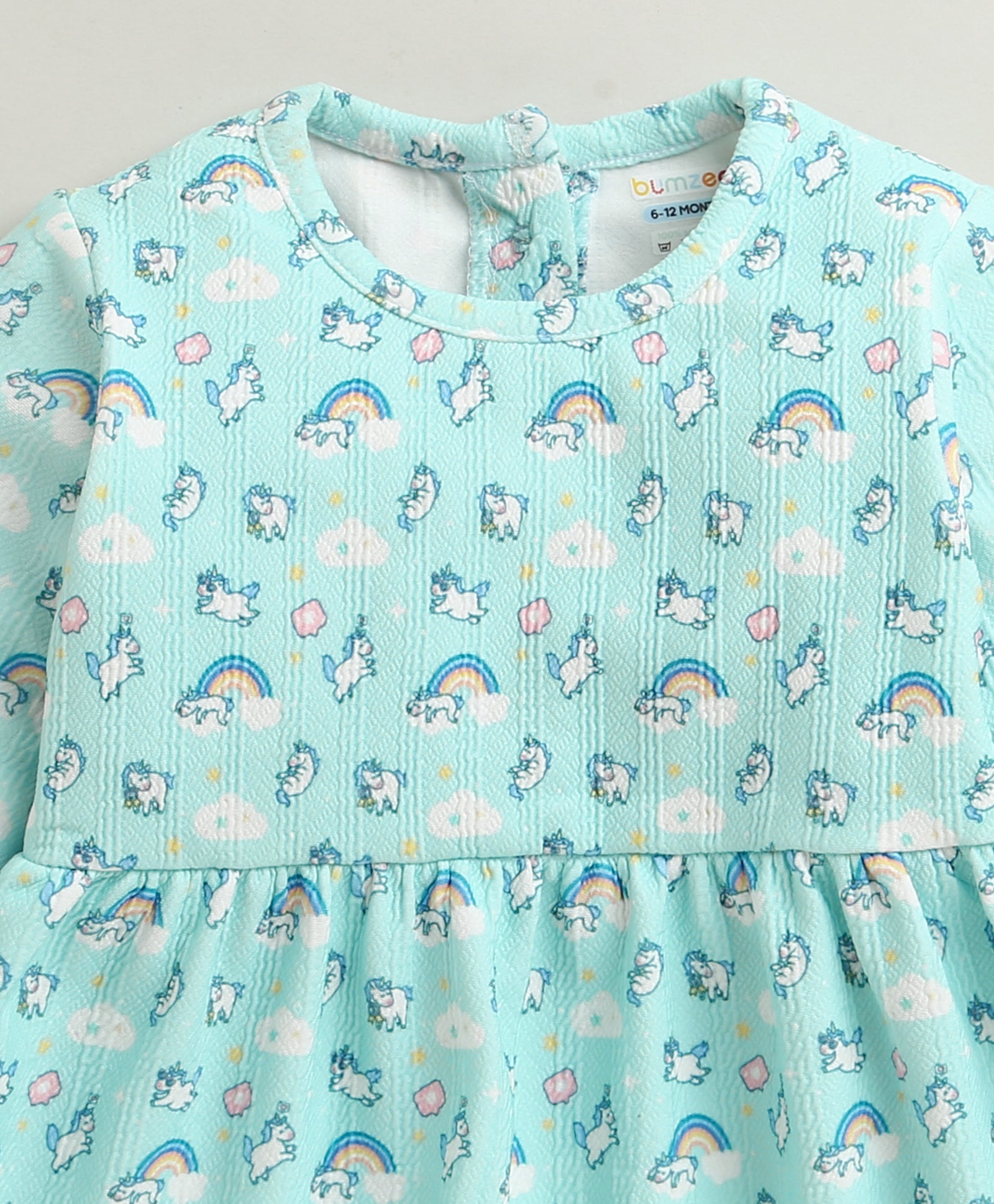 Aqua Blue Girls Full Sleeves Poly Blend Frock / Dress